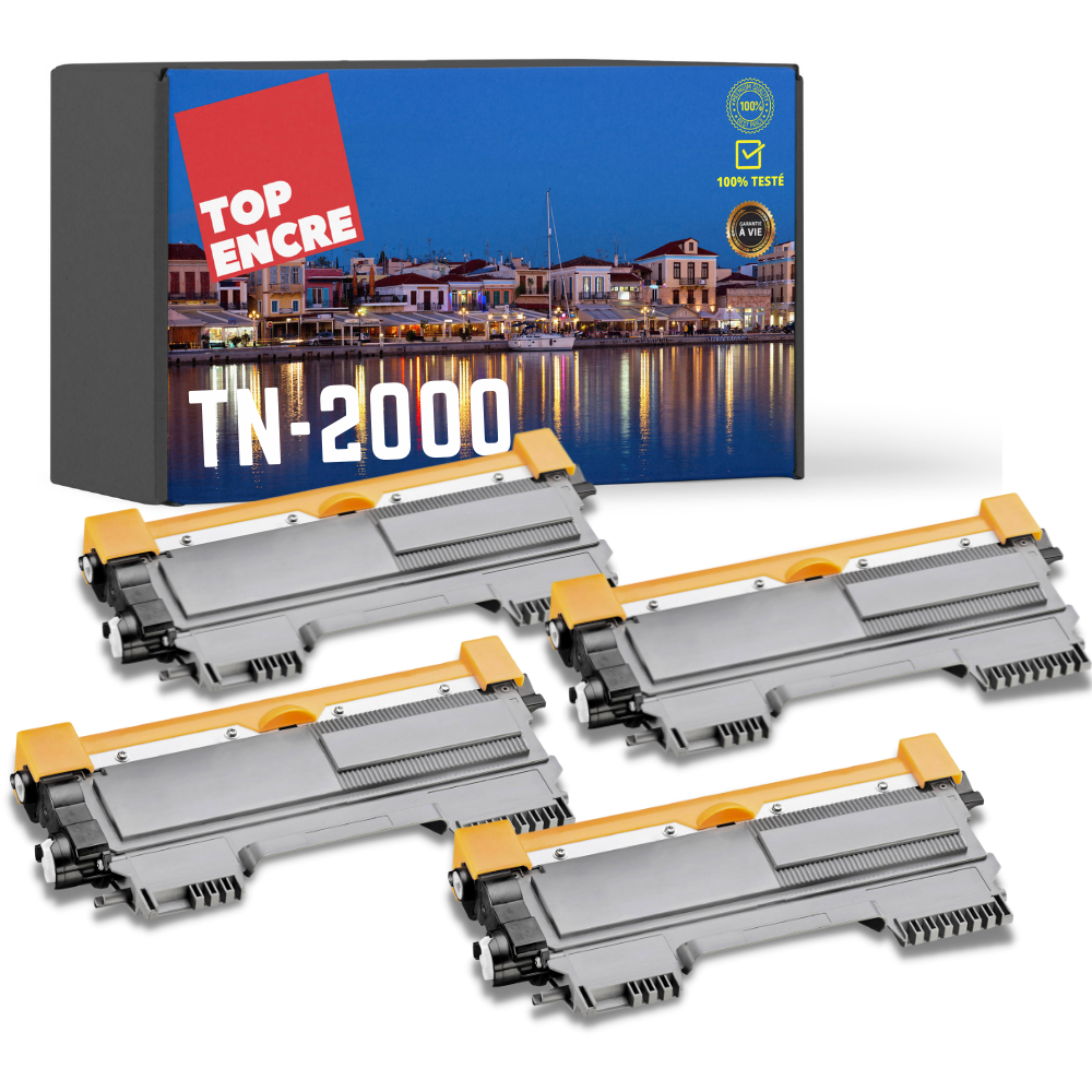 Pack de 4 toners compatible BROTHER TN-2000 noir