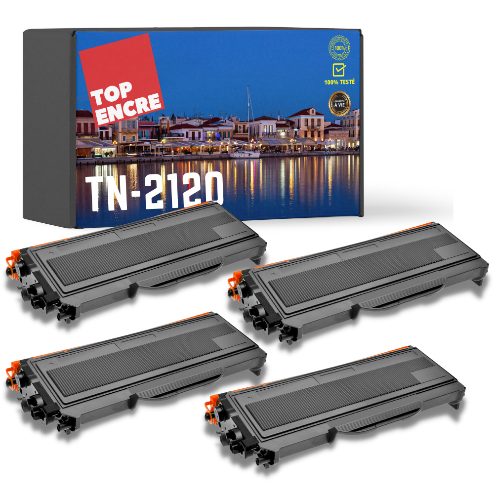 Pack de 4 toners compatible BROTHER TN2120 XL noir
