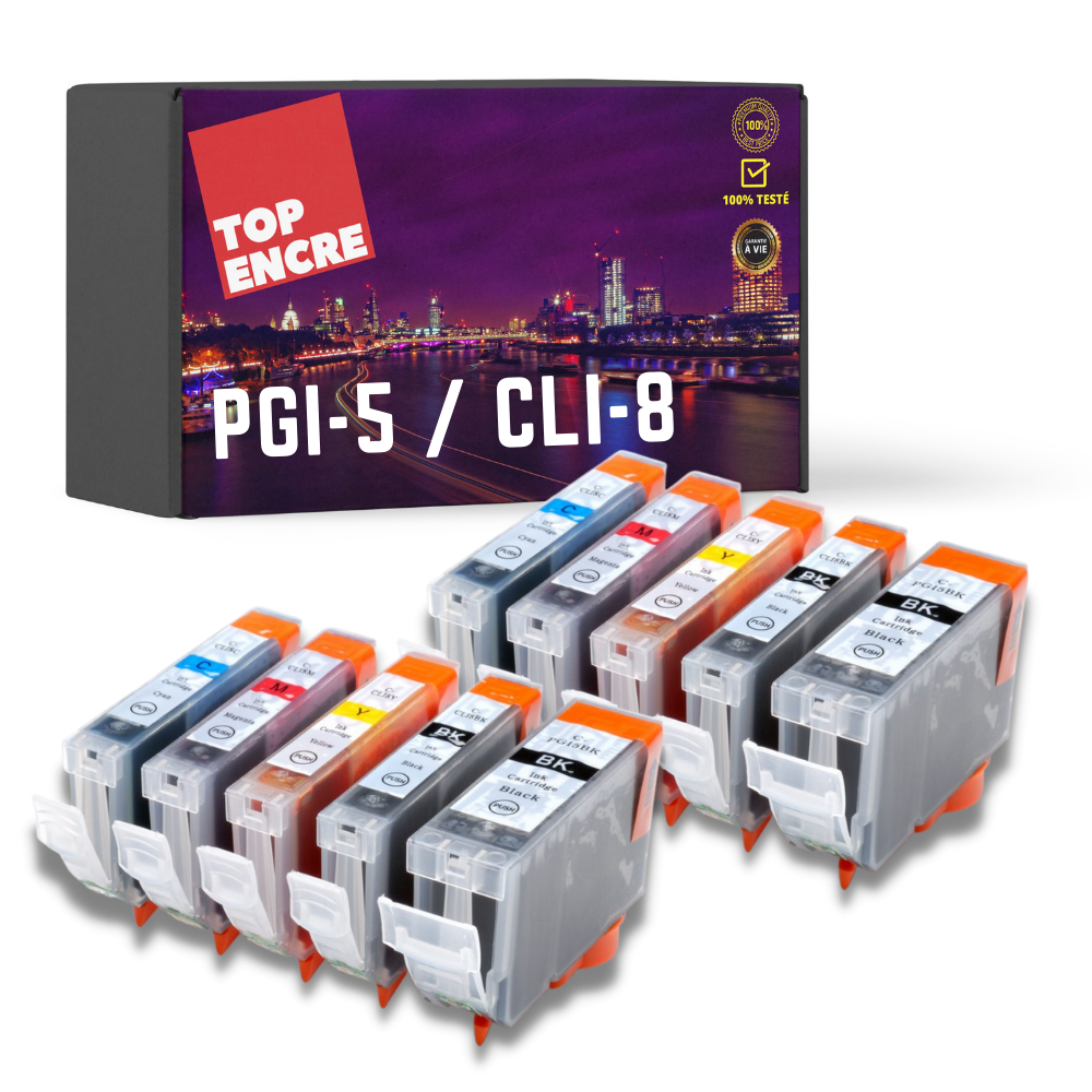 Pack 10 cartouches compatibles CANON PGI-5/CLI-8