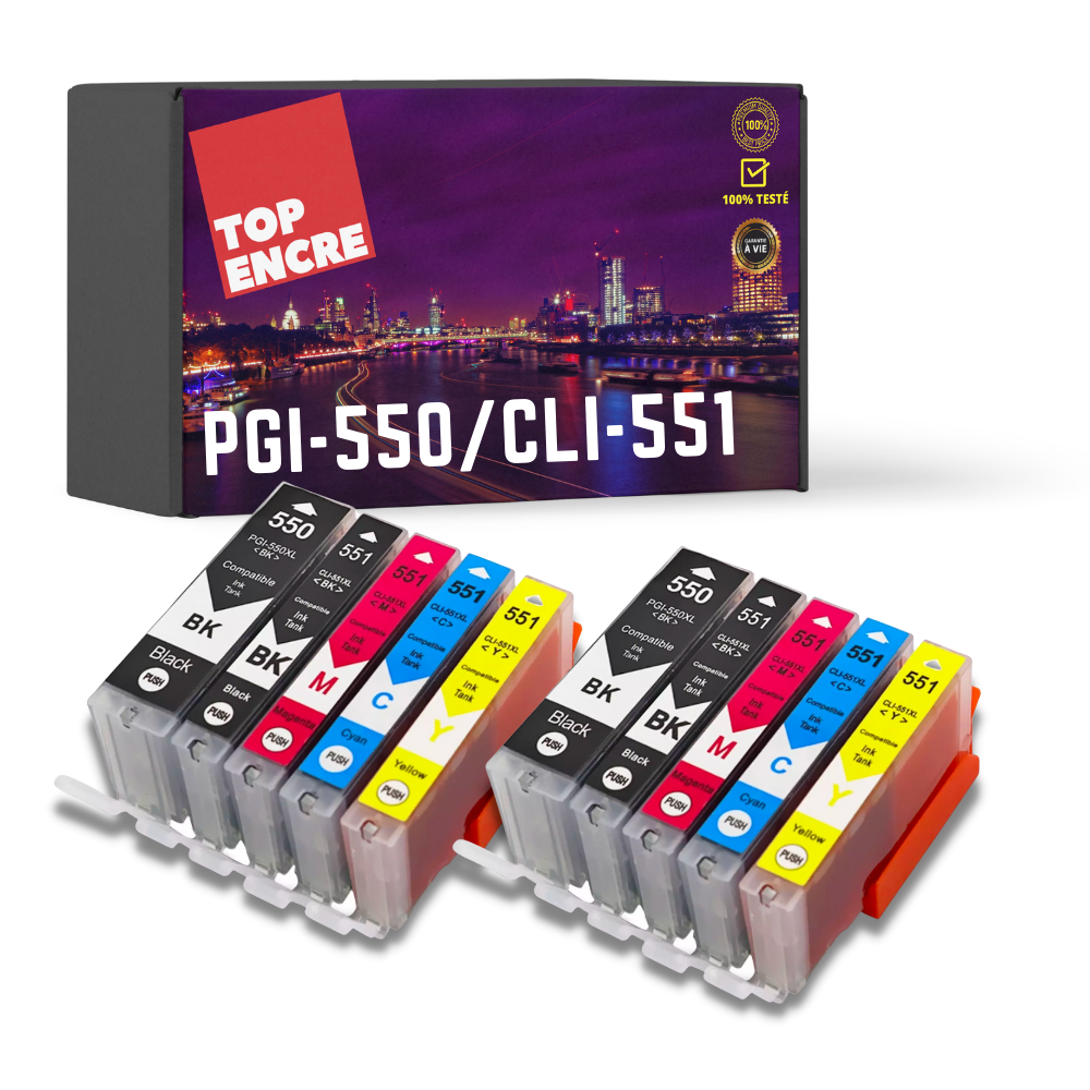 Pack 10 cartouches compatibles CANON PGI550/CLI551 XL