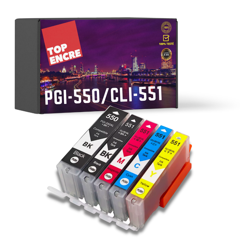 Pack compatible CANON 5 cartouches PGI550/CLI551 XL