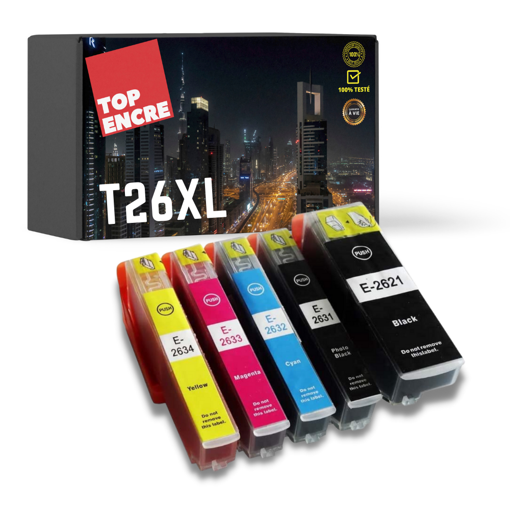 Pack compatible EPSON T26XL, 5 cartouches