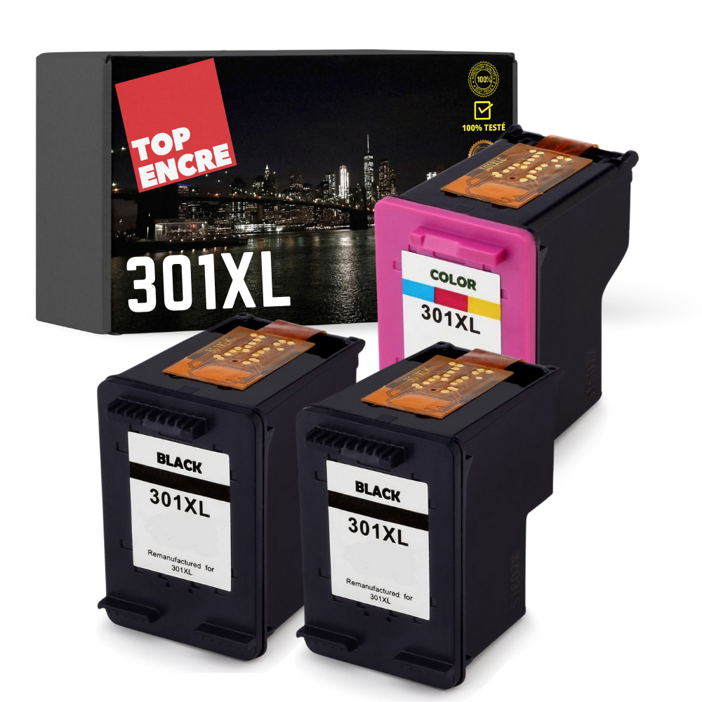 MaxiPack 3 cartouches compatible avec HP 301 XL (2 noirs + 1 couleur)
