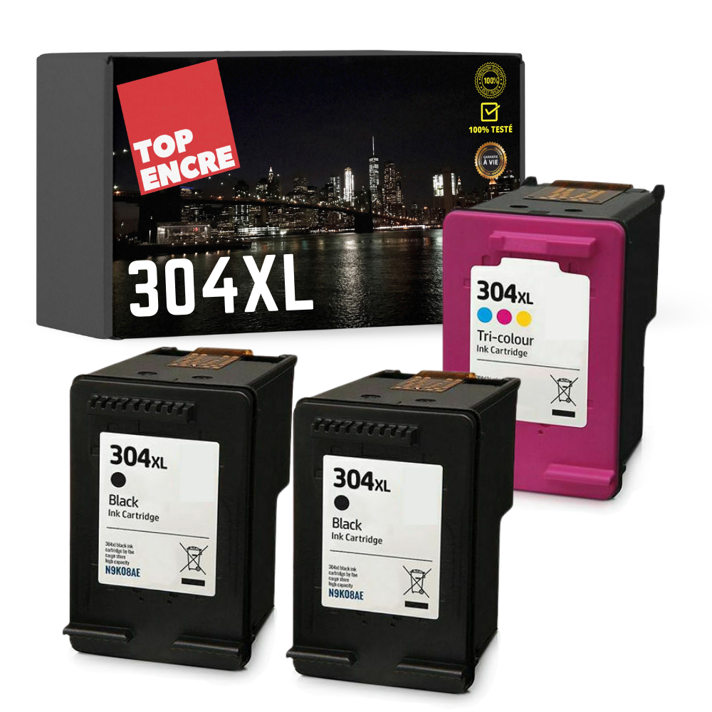 Pack 2 cartouches compatible avec HP 304 XL noir et couleur