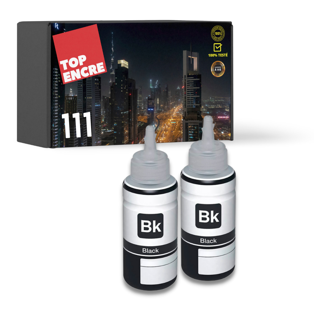 Pack compatible avec EPSON 111, 2 bouteilles encre noir pigmentée