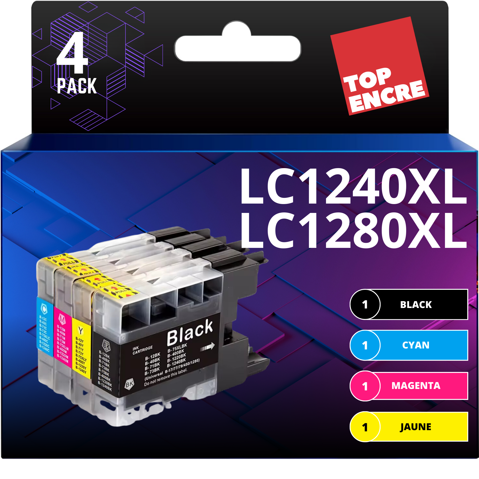 Pack compatible BROTHER LC1240/LC1280, 4 cartouches